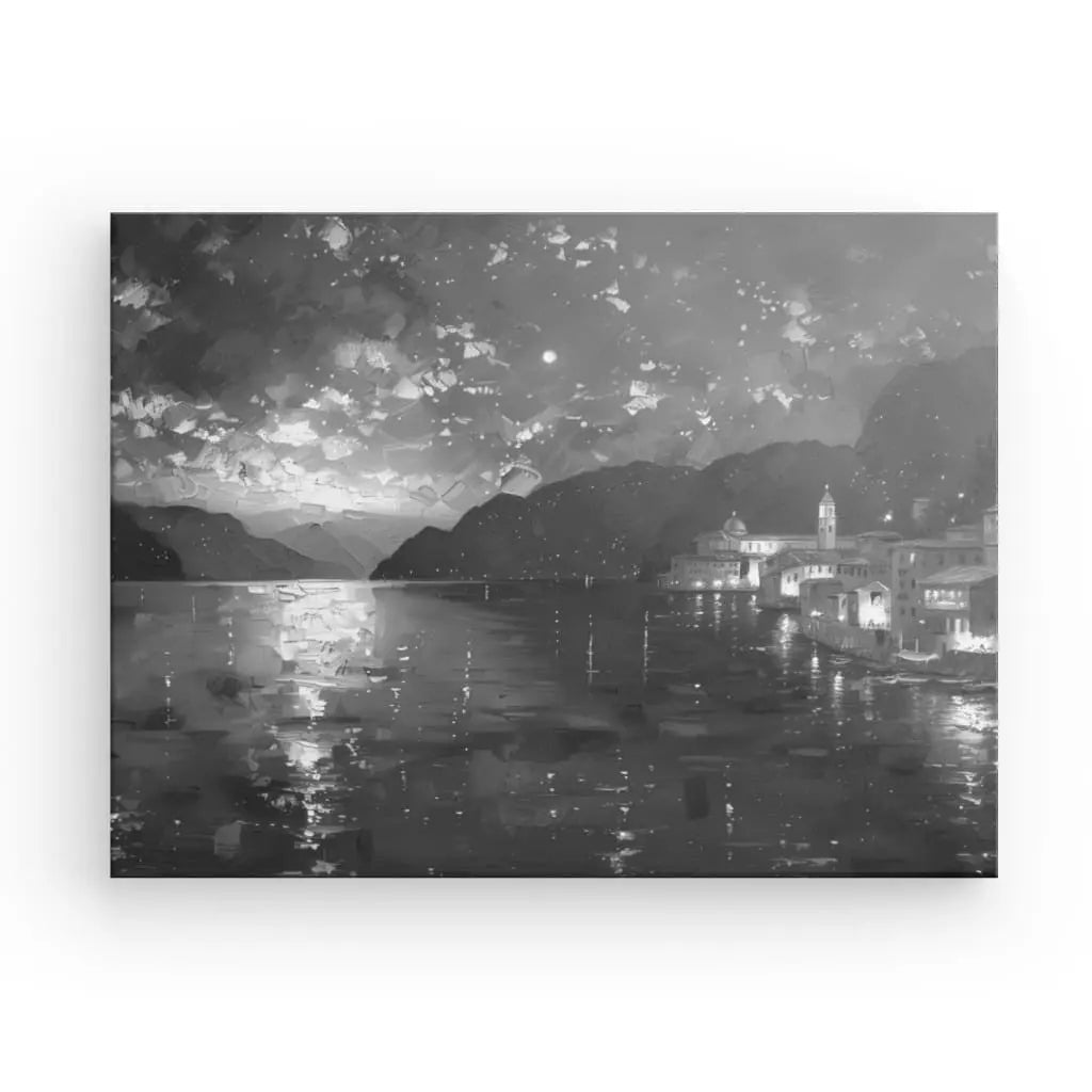 Tableau Peinture Lac et Montagnes Noir et Blanc - #tag1# - #tag2# 