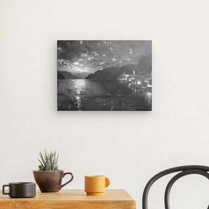 Tableau Peinture Lac et Montagnes Noir et Blanc - #tag1# - #tag2# 