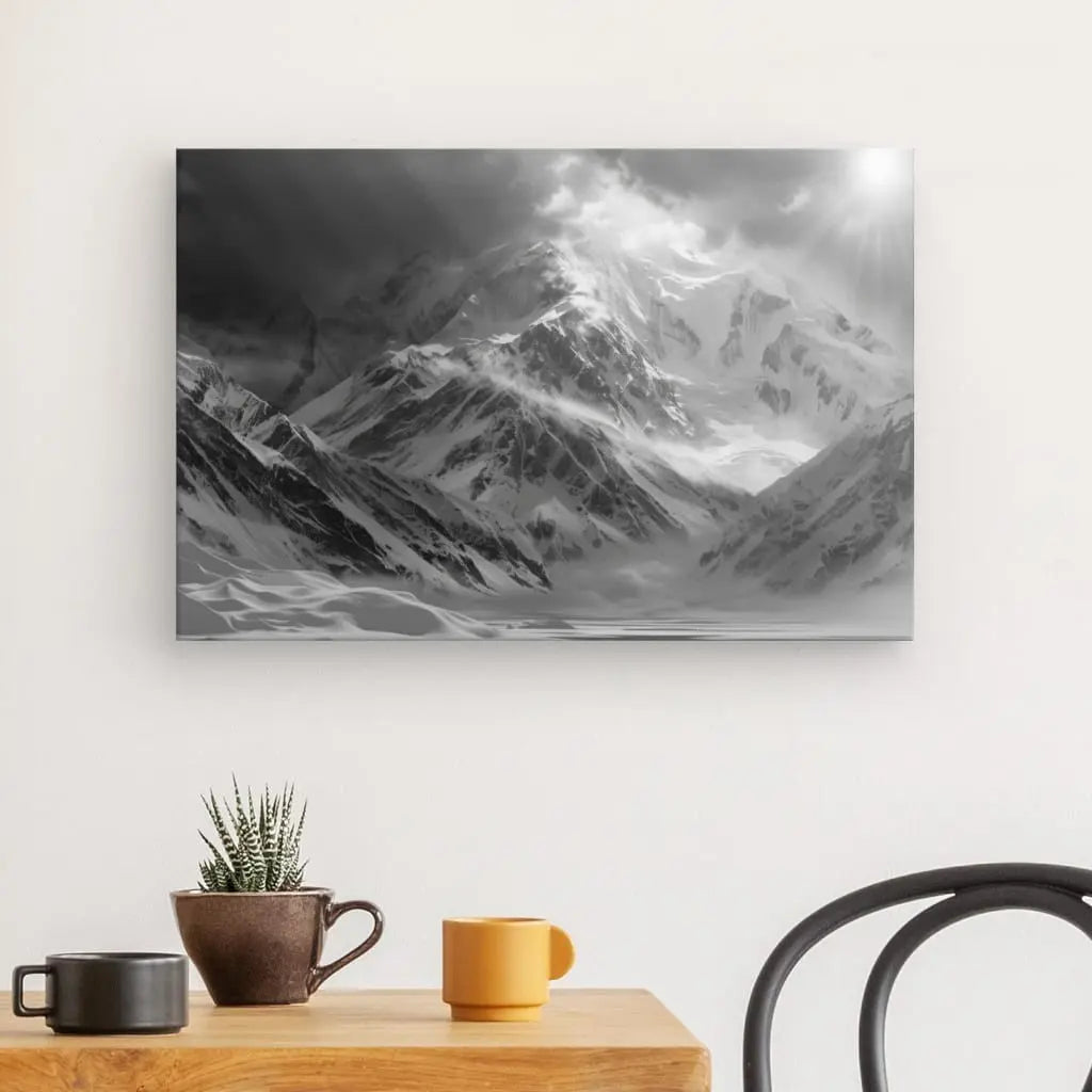 Tableau Montagne Neige Hiver Paysage Noir et Blanc - #tag1# - #tag2# 