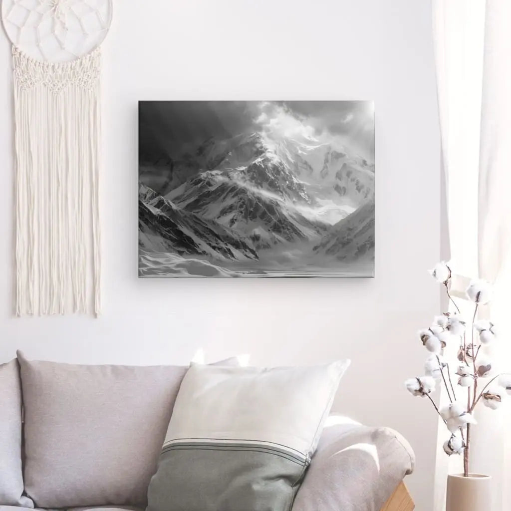Tableau Montagne Neige Hiver Paysage Noir et Blanc - #tag1# - #tag2# 