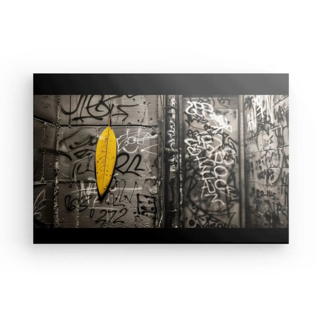 Tableau Underground Street Noir Blanc Feuille Jaune - #tag1# - #tag2# 