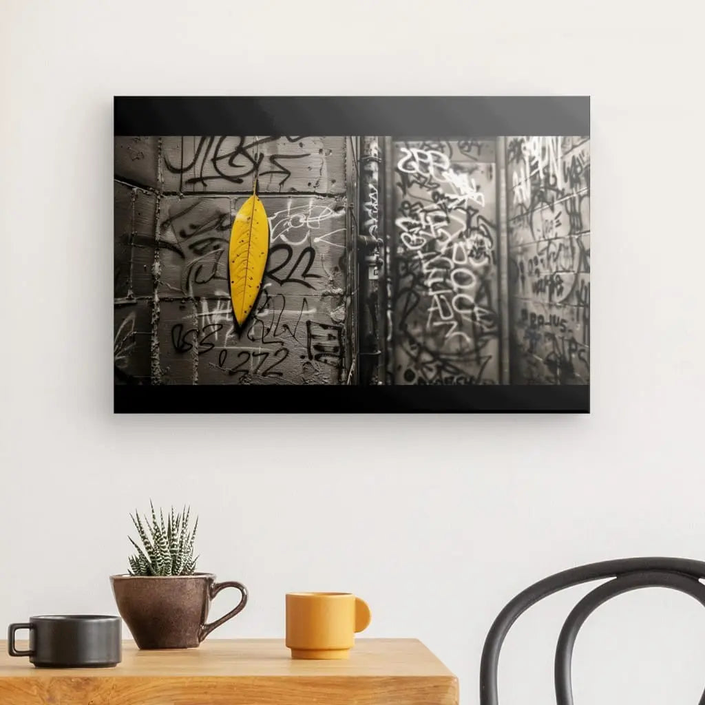 Tableau Underground Street Noir Blanc Feuille Jaune - #tag1# - #tag2# 