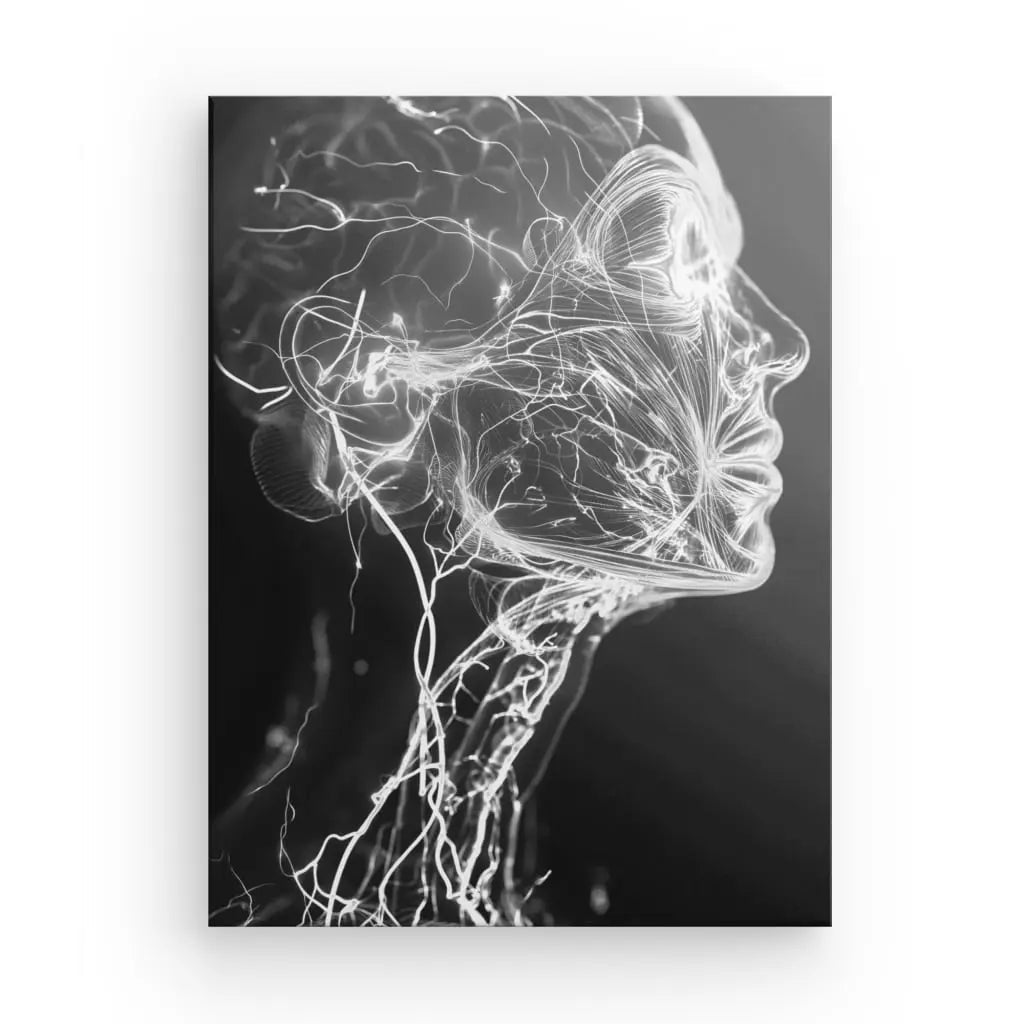 Tableau Visage Humain Lumineux Style Futuriste Noir et Blanc - #tag1# - #tag2# 