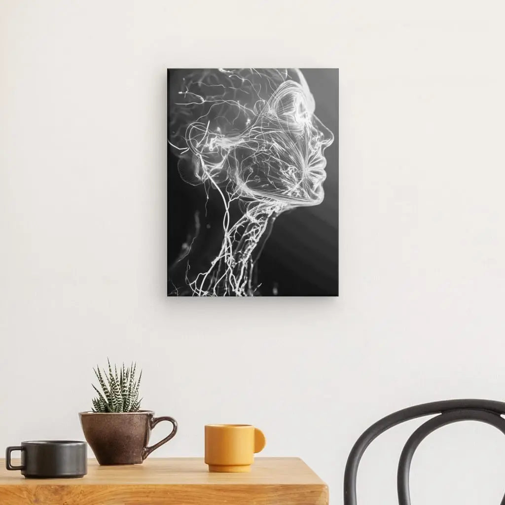 Tableau Visage Humain Lumineux Style Futuriste Noir et Blanc - #tag1# - #tag2# 