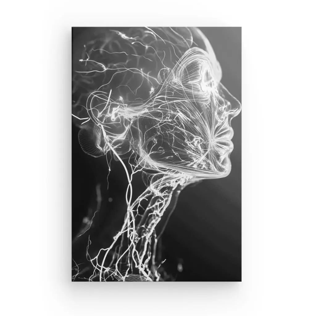 Tableau Visage Humain Lumineux Style Futuriste Noir et Blanc - #tag1# - #tag2# 
