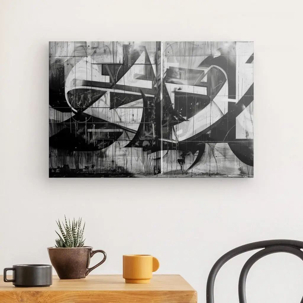 Tableau Graffiti Noir et Blanc Design Urbain - #tag1# - #tag2# 