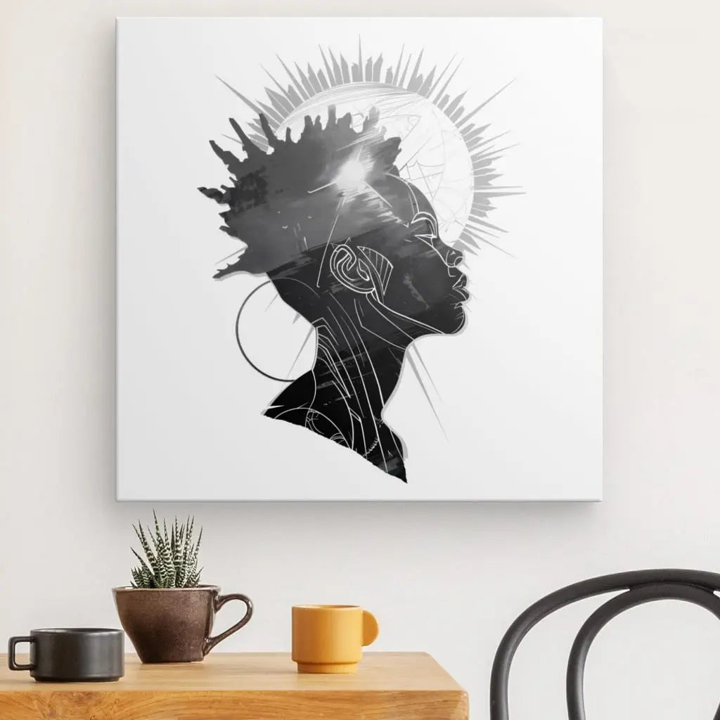 Tableau Moderne Dessin Visage Noir et Blanc - #tag1# - #tag2# 