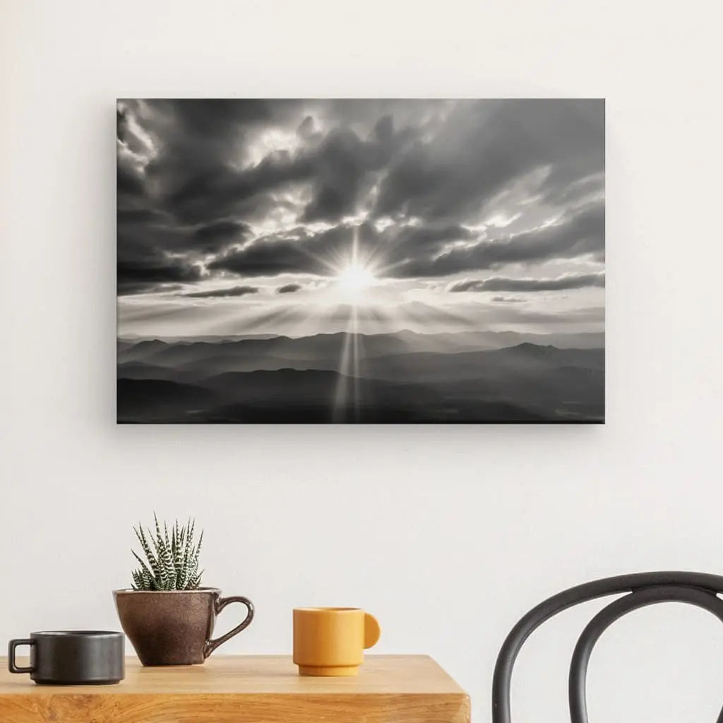 Tableau Paysage Collines Ensoleillées Noir et Blanc - #tag1# - #tag2# 