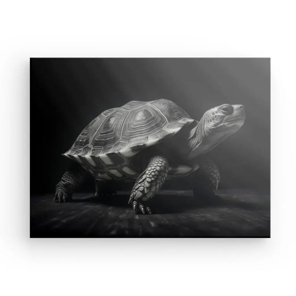 Tableau Tortue Noir et Blanc en noir et blanc, décor mural élégant.