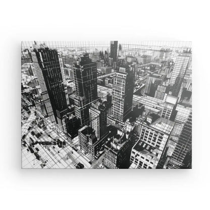 Monochrome modern architectural cityscape artwork for contemporary decor.