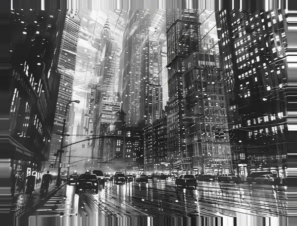 Tableau Dessin Métropole Noir et Blanc - #tag1# - #tag2# 