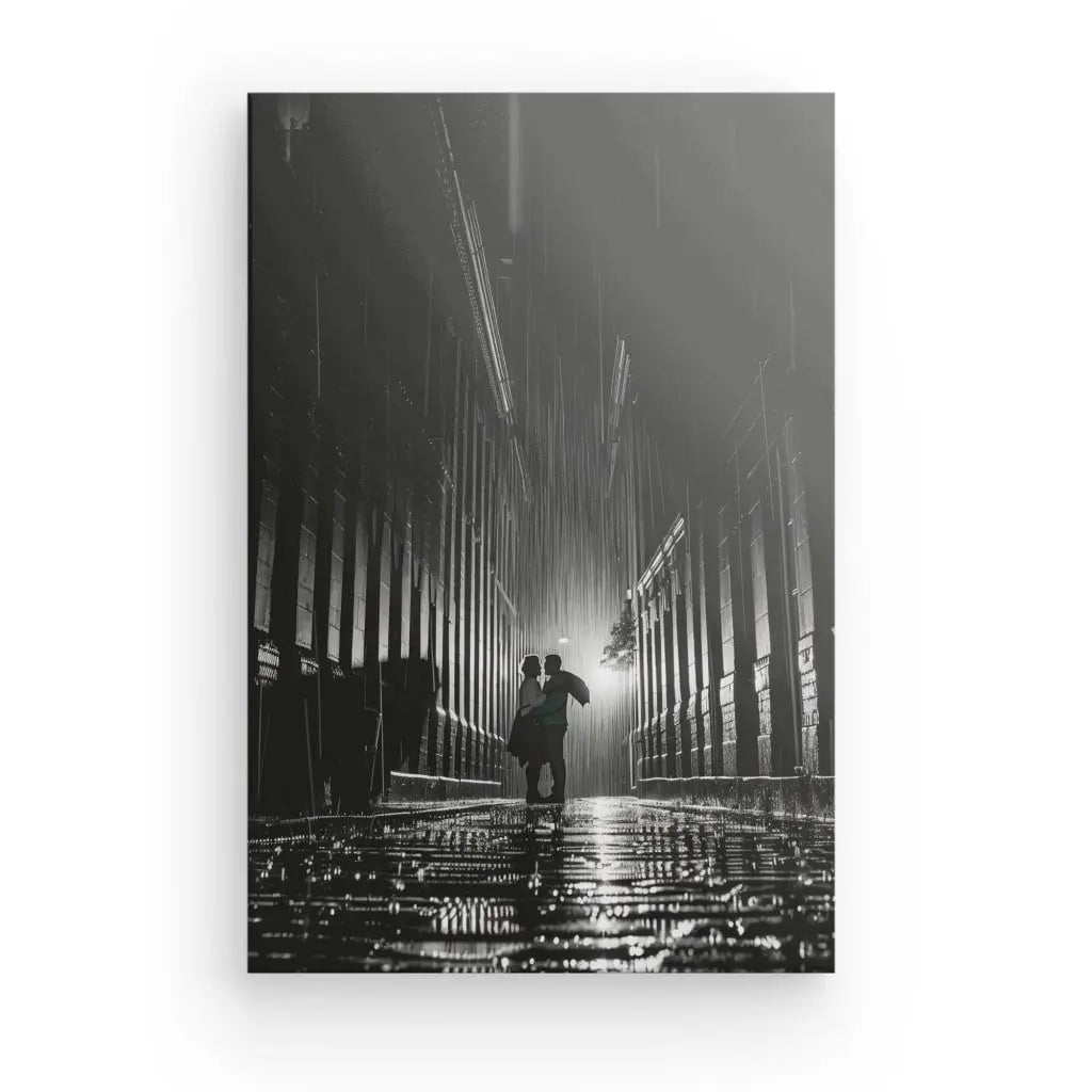 Tableau Photo Noir et Blanc Couple Sous La Pluie - #tag1# - #tag2# 