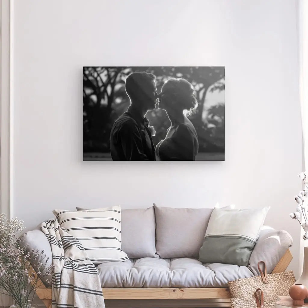 Tableau Couple Baiser Contre jour Noir et Blanc - #tag1# - #tag2# 