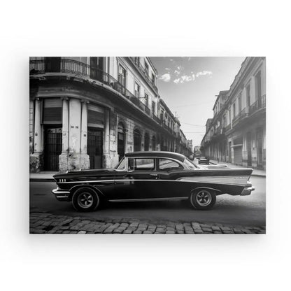 Tableau Voiture Cubaine Rue Noir et Blanc - #tag1# - #tag2# 