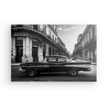 Tableau Voiture Cubaine Rue Noir et Blanc - #tag1# - #tag2# 