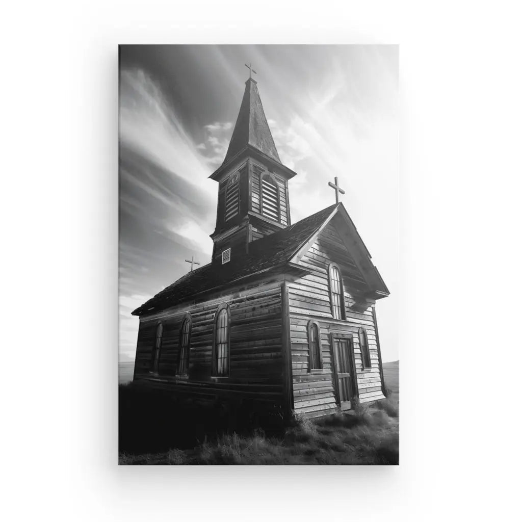 Tableau Eglise en Bois Noir et Blanc - #tag1# - #tag2# 