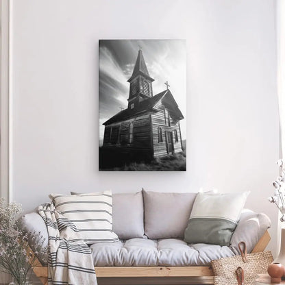 Tableau Eglise en Bois Noir et Blanc - #tag1# - #tag2# 