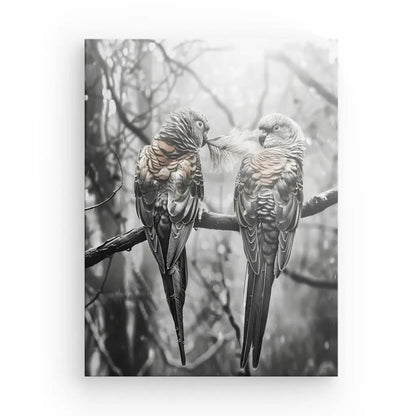 Tableau Perruches Inséparables Branche Monochrome Rosé - #tag1# - #tag2# 