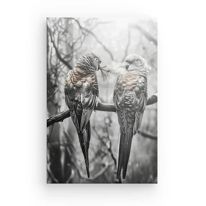 Tableau Perruches Inséparables Branche Monochrome Rosé - #tag1# - #tag2# 