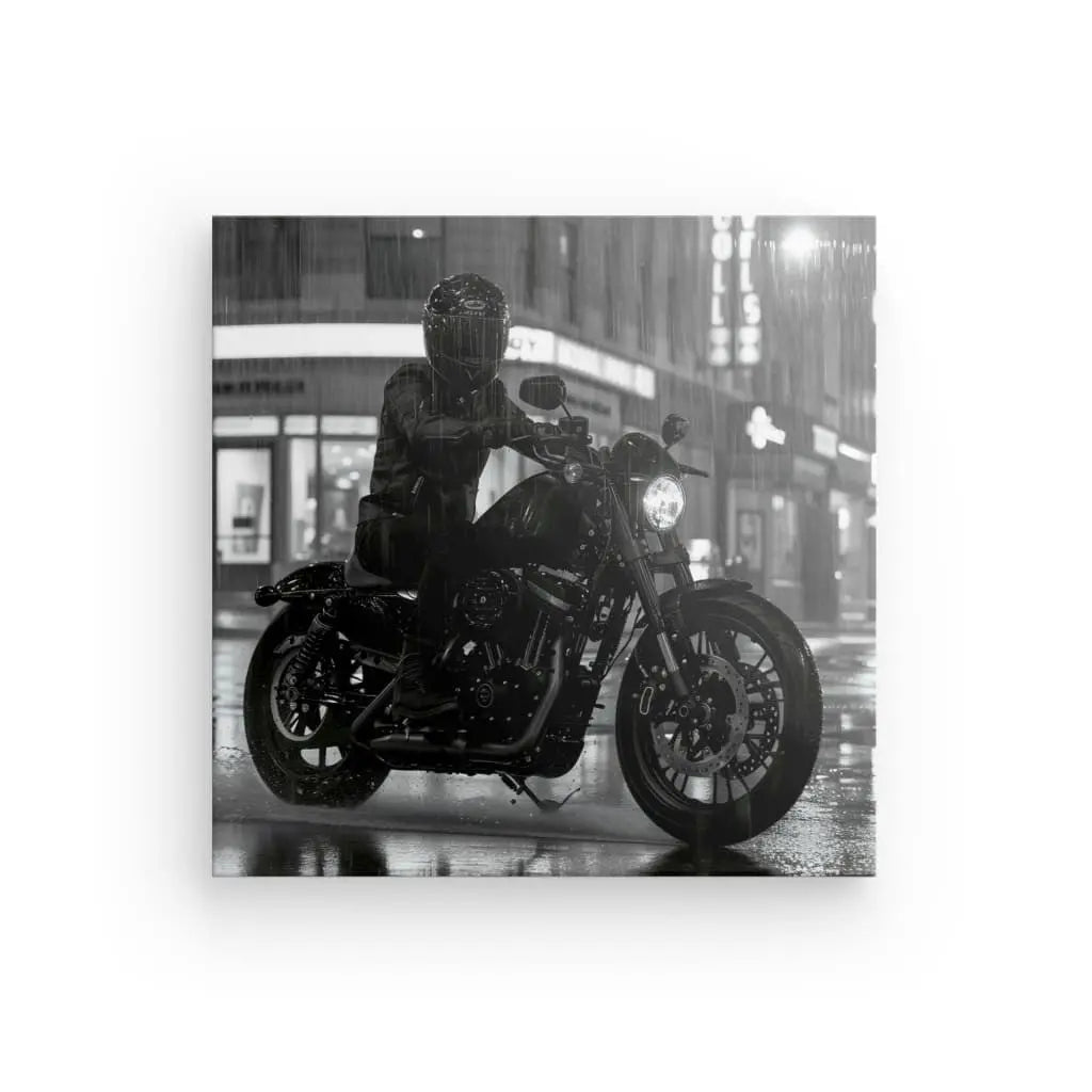 Tableau Moto Virée Urbaine Nocturne Monochrome - #tag1# - #tag2# 