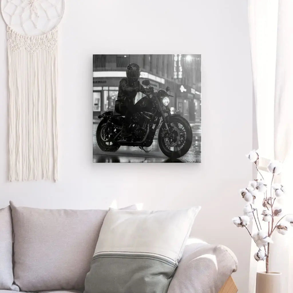Tableau Moto Virée Urbaine Nocturne Monochrome - #tag1# - #tag2# 
