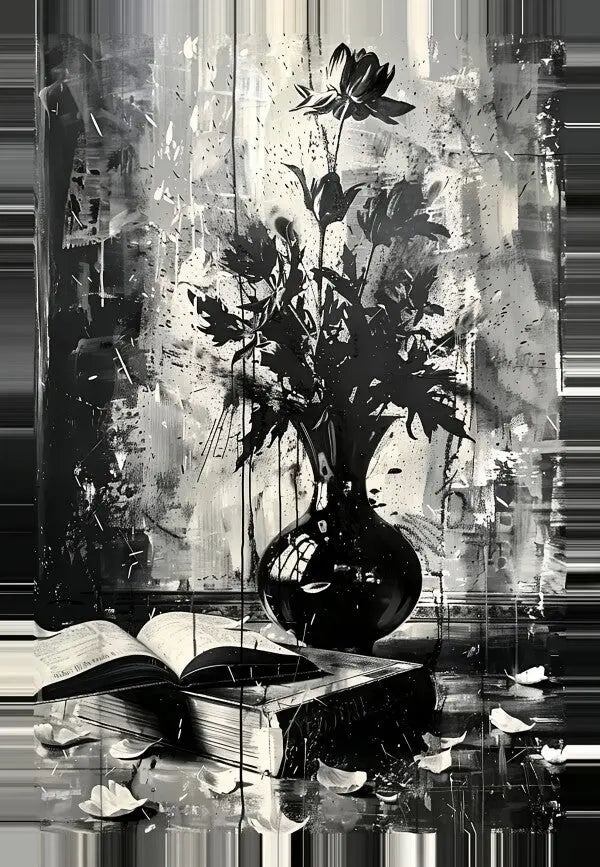 Tableau Fleurs Nature Morte Noir et Blanc