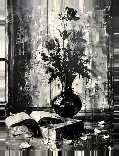 Tableau Fleurs Nature Morte Noir et Blanc