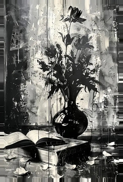 Tableau Fleurs Nature Morte Noir et Blanc