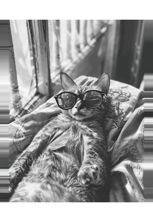 Tableau Portrait Chat Drôle Lunettes Noir et Blanc - #tag1# - #tag2# 