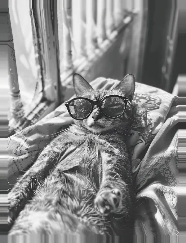 Tableau Portrait Chat Drôle Lunettes Noir et Blanc - #tag1# - #tag2# 