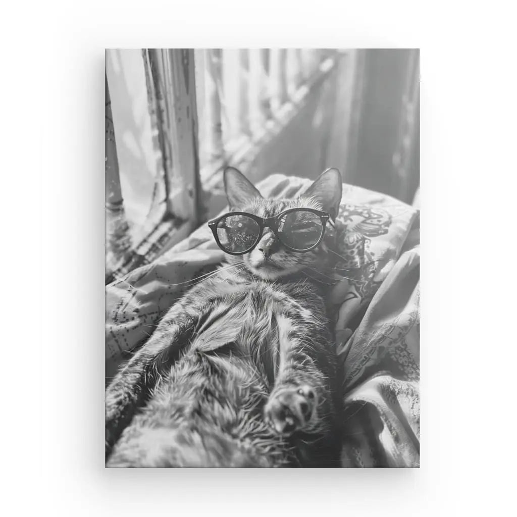 Tableau Portrait Chat Drôle Lunettes Noir et Blanc - #tag1# - #tag2# 