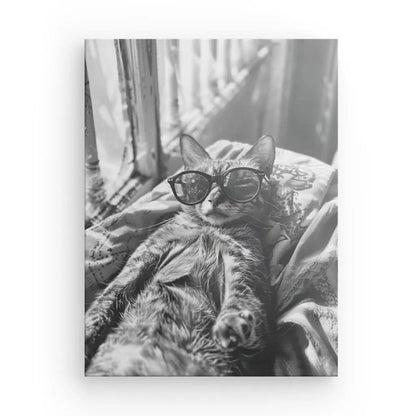 Tableau Portrait Chat Drôle Lunettes Noir et Blanc - #tag1# - #tag2# 