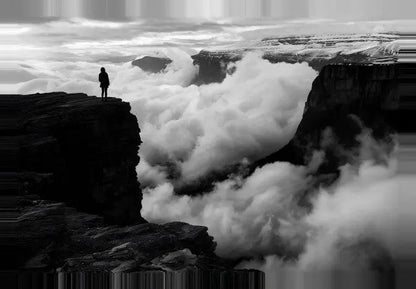 Tableau Photo Montagne Nuages Islande Noir et Blanc