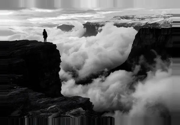Tableau Photo Montagne Nuages Islande Noir et Blanc - #tag1# - #tag2# 