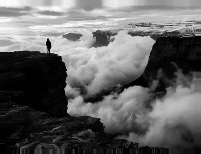 Tableau Photo Montagne Nuages Islande Noir et Blanc