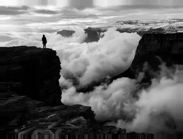 Tableau Photo Montagne Nuages Islande Noir et Blanc - #tag1# - #tag2# 