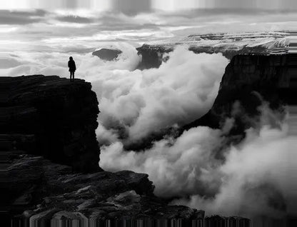 Tableau Photo Montagne Nuages Islande Noir et Blanc - #tag1# - #tag2# 