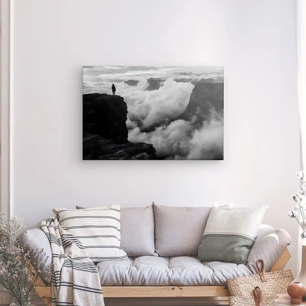 Tableau Photo Montagne Nuages Islande Noir et Blanc