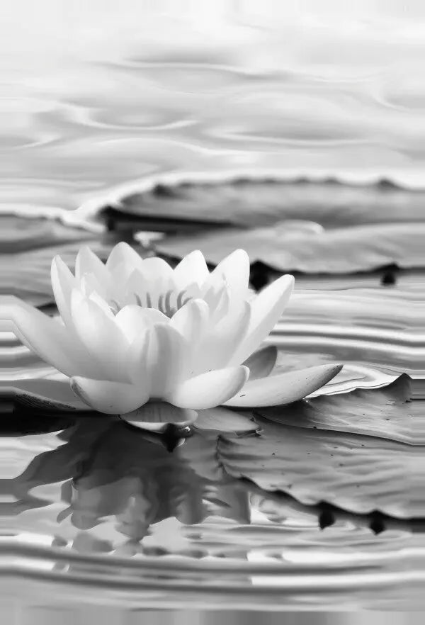 Tableau Fleur de Lotus Relaxante Noir et Blanc - #tag1# - #tag2# 