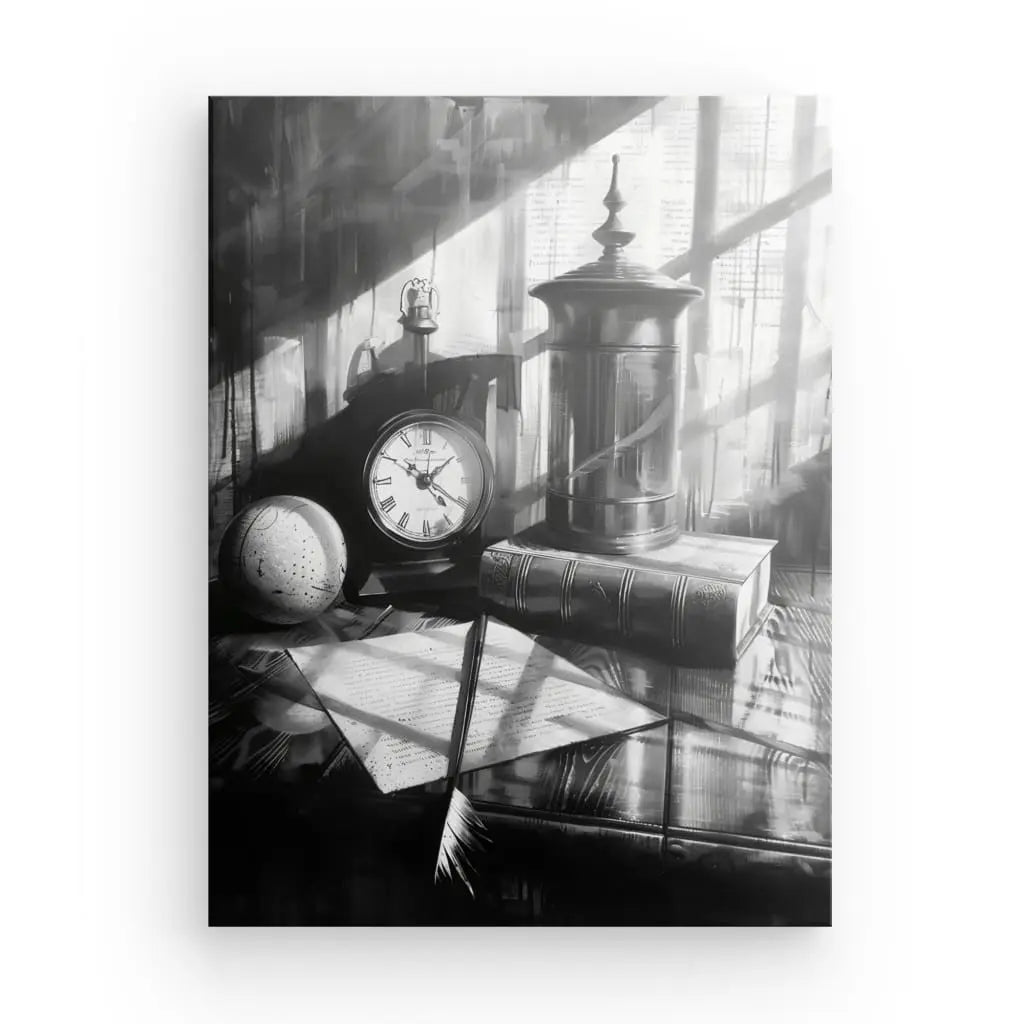 Peinture Nature Morte Ancienne Noir et Blanc