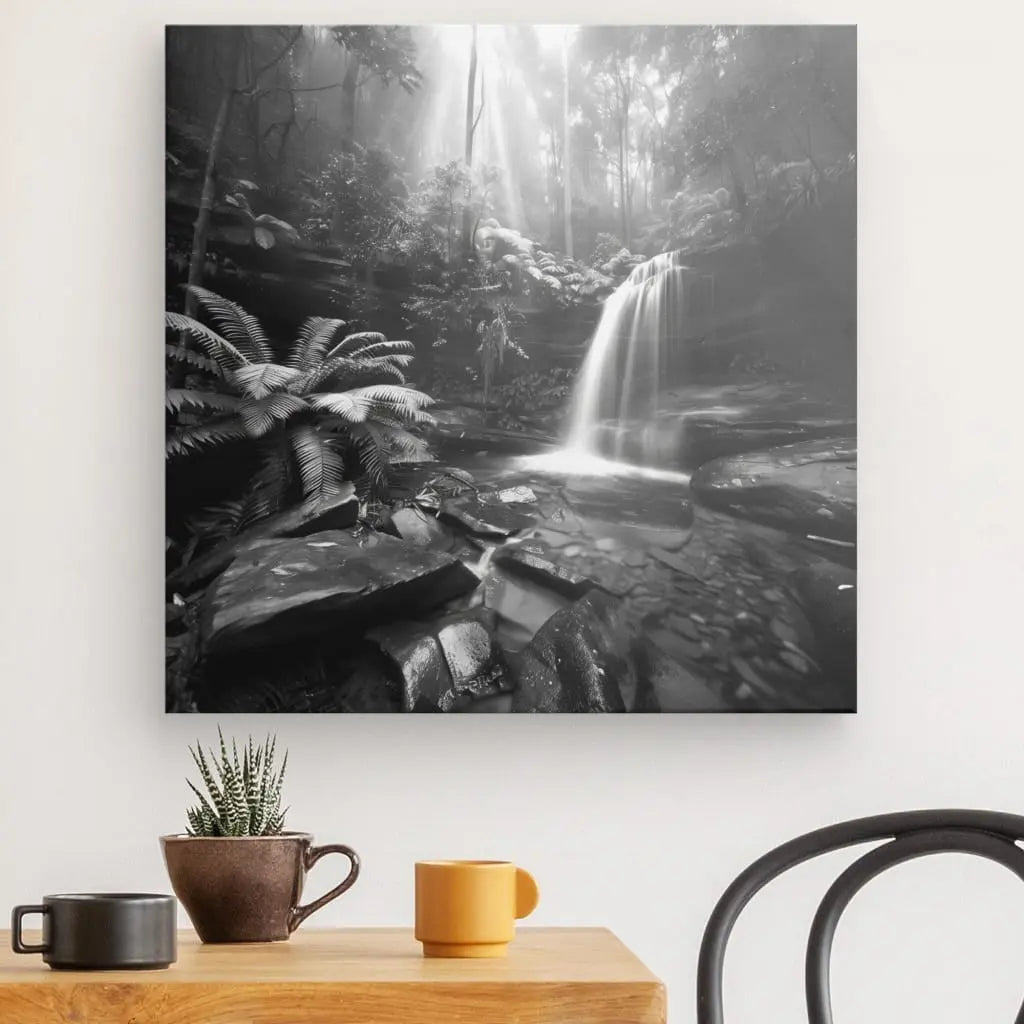 Tableau Noir et Blanc Jungle  Cascade - #tag1# - #tag2# 