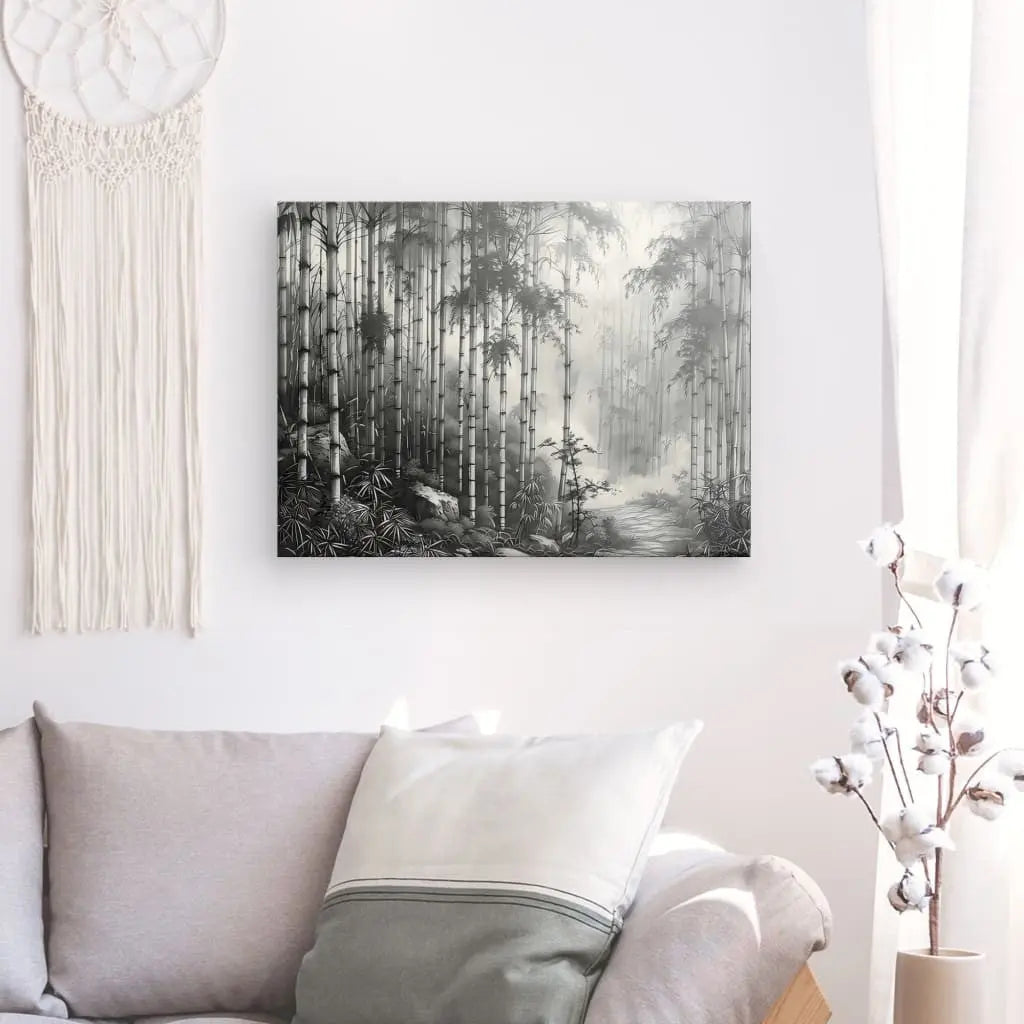 Tableau Dessin Forêt de Bambous Noir et Blanc - #tag1# - #tag2# 
