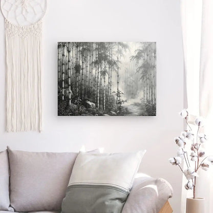 Tableau Dessin Forêt de Bambous Noir et Blanc - #tag1# - #tag2# 