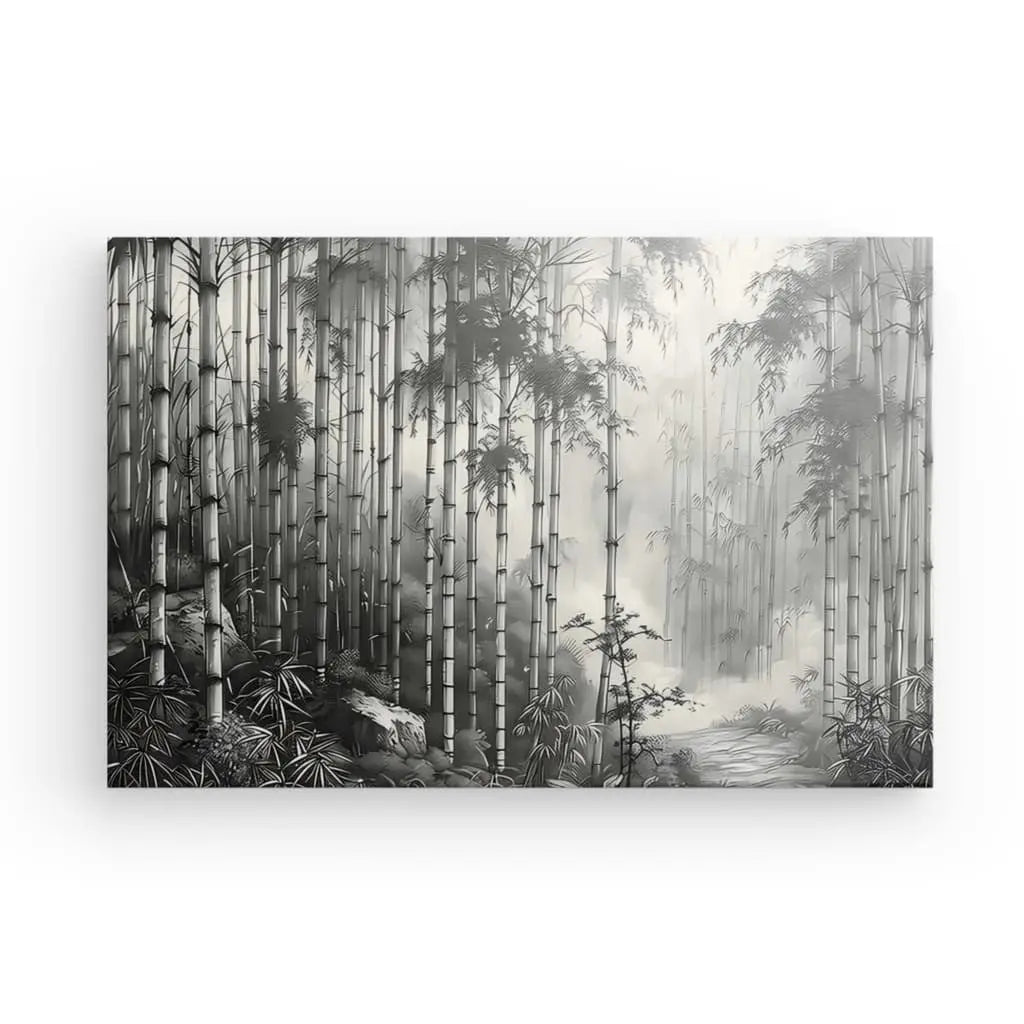 Tableau Dessin Forêt de Bambous Noir et Blanc - #tag1# - #tag2# 