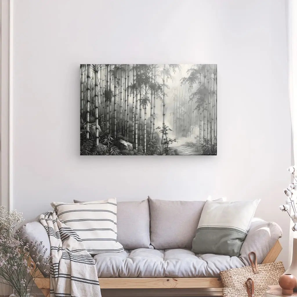 Tableau Dessin Forêt de Bambous Noir et Blanc - #tag1# - #tag2# 