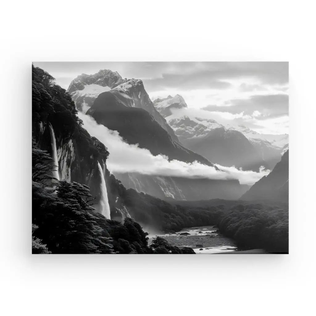 Tableau Montagnes Nuageuses Noir et Blanc - #tag1# - #tag2# 