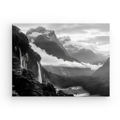 Tableau Montagnes Nuageuses Noir et Blanc - #tag1# - #tag2# 