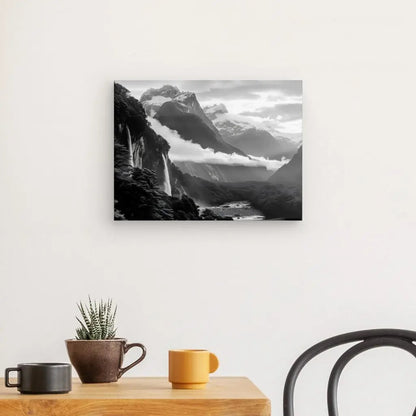 Tableau Montagnes Nuageuses Noir et Blanc - #tag1# - #tag2# 