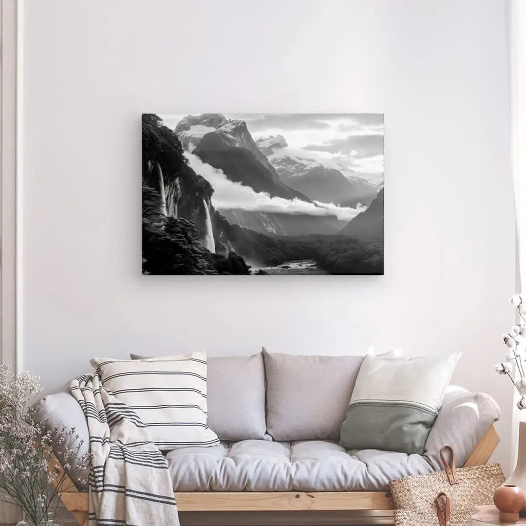 Tableau Montagnes Nuageuses Noir et Blanc - #tag1# - #tag2# 