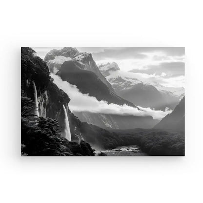 Tableau Montagnes Nuageuses Noir et Blanc